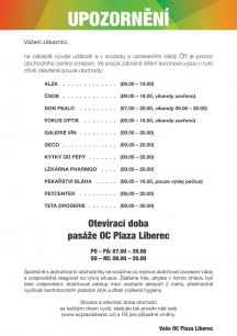 Otevírací doba pasáže OC Plaza Liberec